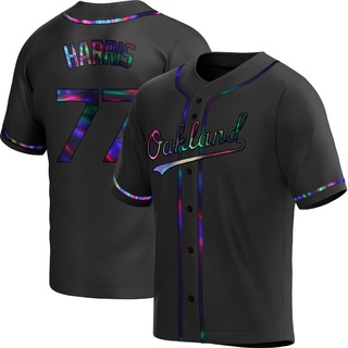 Replica Brett Harris Youth Oakland Athletics Alternate Jersey - Black Holographic