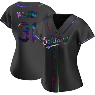 Replica Vimael Machin Women's Oakland Athletics Alternate Jersey - Black Holographic